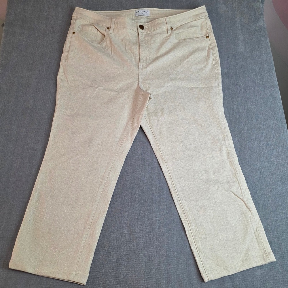 Lane Bryant Straight Leg Pants Womens 18 Cream Gold Metallic Shimmer Mid Rise